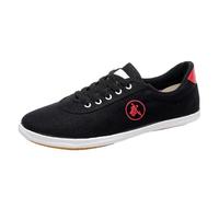 JiuQing Chaussures d'arts Martiaux pour Hommes Femmes Et Enfants Baskets De Taekwondo De Tai-Chi De Marche Pieds Nus en Toile,Noir,37 EU