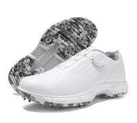 JiuQing Chaussures De Golf Hommes Crampons Tige en Cuir Antidérapante Chaussures D'entraînement Professionnelles,Blanc,39 EU