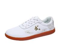 JiuQing Chaussures De Tai Chi Hommes Baskets d'arts Martiaux Et De Kung Fu en Cuir Antidérapant pour Entraînement Physique en Plein Air,Blanc,44 EU