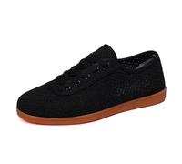JiuQing Chaussures De Tai Chi pour Hommes Chaussures De Kung Fu d'arts Martiaux De Cross-Training De Marche Et De Fitness en Maille Pieds Nus,Noir,42 EU