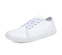 JiuQing Chaussures Pieds Nus Larges Hommes Baskets À Lacets en Cuir Chaussures De Marche Plates Et Décontractées À Zéro Chute,Blanc,45 EU