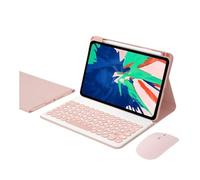 JiuRui Accessoires, Étui de Protection en Cuir for Tablette, Clavier QWERTY, Fente for Stylet, Compatible avec Huawei Matepad Air 12 Pouces Universel(Pink+Round Keyboard+Mouse)