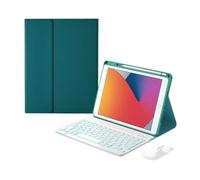 JiuRui Accessoires, Étui de Protection en Cuir for Tablette, Clavier QWERTY, Fente for Stylet, Compatible avec Huawei matepad 11.5S 2024 Universel(Green+White Backlit KB+Mouse)