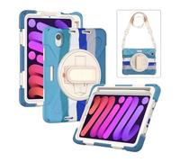 JiuRui Accessori, 360° Ratating Hand Strap Rainbow Drop-Proof Protective Case Compatible with iPad Air 13 inch 2024-2025 Universal(Vibrant Blue (with Straps))
