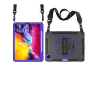 JiuRui Accessori, Anti-Fall Silicone Shell, Strap and Shoulder Protective Cover Suitable for iPad 11th (2025)/10th Generation -10.9 inches(Black+Blue (Bracelet+Strap))