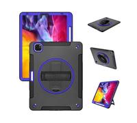 JiuRui Accessori, Anti-Fall Silicone Shell, Strap and Shoulder Protective Cover Suitable for iPad 11th (2025)/10th Generation -10.9 inches(Black+Blue (Bracelet))