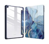JiuRui Accessori, Painted Protective Cover with Pen Slot, Acrylic Marble Texture Shell Suitable for iPad Mini 7 2024/mini6 2021-8.3 inch(Blue Gold Marble)