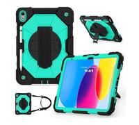 JiuRui Accessori, Shoulder Strap Protective Case, Horizontal and Vertical Bracket Silicone Cover Suitable for iPad 11 Generation 2025(Black Mint Green)