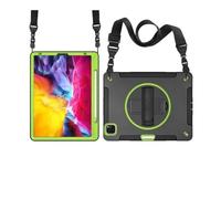 JiuRui Anti-Fall Silicone Shell, Strap and Shoulder Protective Cover Suitable for iPad Air 11 inch-2024/2025(Black+Green (Bracelet+Strap))