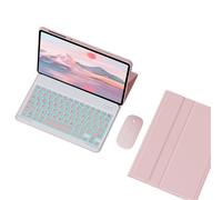 JiuRui Tablettes Accessoires, Clavier Amovible Standard/rétroéclairé, étui de Protection à Rabat en Cuir Compatible avec Redmi Pad 10,6 Pouces(Pink+Backlit Keyboard+Mouse)