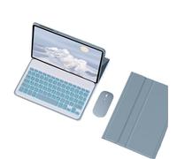 JiuRui Tablettes Accessoires, Clavier Amovible Standard/rétroéclairé, étui de Protection à Rabat en Cuir Compatible avec Redmi Pad SE 11 Pouces(Misty Blue+Backlit KB+Mouse)