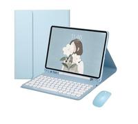 JiuRui Tablettes Accessoires, Clavier et Souris Ronds détachables, étui en Cuir PU et TPU Compatible avec Samsung Galaxy Tab A9 Plus 11 Pouces SM-X216/X218(Sky Blue+Keyboard)