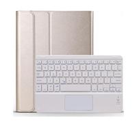 JiuRui Tablettes Accessoires, Étui Clavier Amovible avec pavé Tactile et Emplacement for Stylet, Coque à Rabat en Cuir PU Compatible avec iPad 10.2 9e 2021(Gold+White Keyboard)