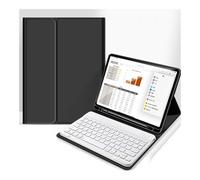 JiuRui Tablettes Accessoires, Étui en Cuir avec Clavier Blanc Amovible, Fin et léger, avec Porte-Stylo intégré, Compatible avec iPad Air 11 Pouces 2024(Noir)