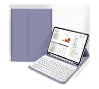 JiuRui Tablettes Accessoires, Étui en Cuir avec Clavier Blanc Amovible, Fin et léger, avec Porte-Stylo intégré, Compatible avec l'iPad Pro 11 Pouces 2024(Dark Purple)