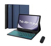 JiuRui Tablettes Accessoires, Étui en Cuir PU et TPU avec Clavier rétroéclairé Amovible, Compatible avec Samsung Galaxy Tab A9 Plus 11 Pouces SM-X210/X216/X218(Dark Blue+Keyboard+Mouse)