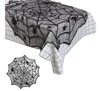 Jiusely Nappe d'Halloween de 101,6 cm, nappe en toile d'araignée noire, nappe ronde en dentelle pour Halloween, décoration d'Halloween, dîner, fournitures de fête