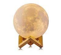 Jiusion 15cm Lune Lampe 3D Impression Nuit Lumière avec Base, Rechargeable Intérieur USB LED Nuit Ampoule Tactile Commutateur Chambre Bibliothèque Lit Cadeau pour Bébé Enfants Enfants Femmes Adultes