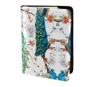 JIUTY Beau porte-passeport imprimé fleurs de paon pour femmes et hommes, portefeuille de voyage en cuir de vache, accessoires de couverture de documents de voyage, Noir , Taille unique