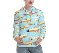 JIUTY Beaucoup de petits avions de dessins animés pour femmes Sweat à capuche chaud avec poche avant Hiver avec poches, Noir , L