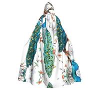 JIUTY Belle cape à capuche économique pour adulte avec impression de fleurs de paon, 145 cm de long, parfaite pour les fêtes d'Halloween, les danses