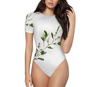 JIUTY Body à manches courtes et col brindille vert sauvage pour femme