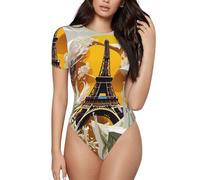 JIUTY Body à manches courtes et col tour Eiffel Paris pour femme