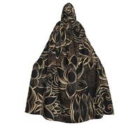 JIUTY Cape à capuche bohème avec impression de fleurs de lotus dorées pour adulte, 145 cm de long, parfaite pour les fêtes d'Halloween, les danses