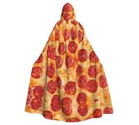 JIUTY Cape à capuche économique pour adulte avec impression 3D Pizza Pepperoni 145 cm de long, parfaite pour les fêtes d'Halloween, les danses