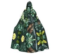 JIUTY Cape à capuche économique pour adulte avec impression de feuilles tropicales, 145 cm de long, parfaite pour les fêtes d'Halloween, les danses