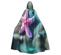 JIUTY Cape à capuche économique pour adulte avec imprimé coquillages et étoiles de mer 145 cm de long, parfaite pour les fêtes d'Halloween, les danses