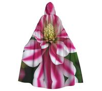JIUTY Cape à capuche économique pour adulte avec imprimé floral rose et blanc, 145 cm de long, parfaite pour les fêtes d'Halloween, les danses