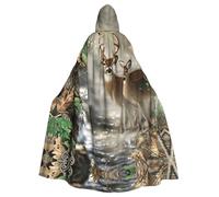 JIUTY Cape à capuche économique pour adulte, motif cerf, camouflage, 145 cm de long, parfaite pour Halloween, danses