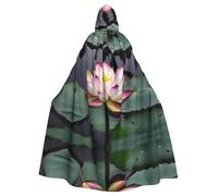 JIUTY Cape à capuche économique pour adulte Motif fleur de lotus Blanc 145 cm de long, parfait pour Halloween, danses