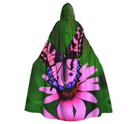 JIUTY Cape à capuche économique pour adulte Motif fleurs roses et papillons violets 145 cm de long, parfait pour Halloween, danses