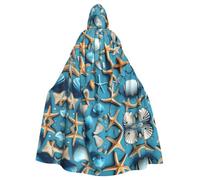JIUTY Cape à capuche économique pour adulte, motif océan, mer, plage, coquillages, étoile de mer, bleu, 145 cm de long, parfaite pour les fêtes d'Halloween, les danses