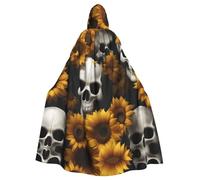 JIUTY Cape à capuche économique pour adulte, motif tête de mort et tournesol, 145 cm de long, parfaite pour les fêtes d'Halloween, les danses