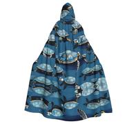 JIUTY Cape à capuche économique pour adulte Motif tortue de mer Bleu 145 cm de long, parfait pour les fêtes d'Halloween, les danses