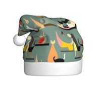 JIUTY Chapeau de Père Noël unisexe avec impression de chats d'art moderne du milieu du siècle pour Noël Chapeaux de Noël Épais Scène Halloween Communauté