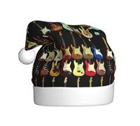 JIUTY Chapeau de Père Noël unisexe avec impression de guitare artistique pour Noël, couvre-chefs épais, chapeaux de Noël, scène, Halloween, communauté