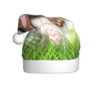 JIUTY Chapeau de Père Noël unisexe avec impression de lapin de Pâques en bois pour Noël Chapeaux épais pour scène Halloween Communauté