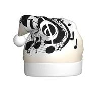 JIUTY Chapeau de Père Noël unisexe avec impression de notes de musique pour Noël, couvre-chefs épais, chapeaux de Noël, scène, Halloween, communauté