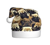JIUTY Chapeau de Père Noël unisexe avec imprimé chien carlin pour Noël Chapeaux épais pour scène Halloween Communauté