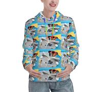 JIUTY Chien avec lunettes de lecture, journal, océan, plage, sweat à capuche doublé pour femme, pull chaud avec poche avant, capuche d'hiver avec poches, Noir , M