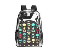 JIUTY Cool Retro Skull Head Graphics Print Sac à dos de sécurité en PVC Sac à dos d'école Sac à dos Voyage Poche latérale Maille Utilitaire Moderne