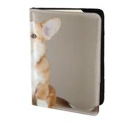 JIUTY Corgi Porte-passeport imprimé chien beige pour homme et femme, portefeuille de voyage en cuir de vachette, accessoires de couverture de documents de voyage, Noir , Taille unique