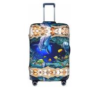 JIUTY Grande housse de valise 3D avec impression dauphin du monde sous-marin extensible avec impression double face, garde les bagages fermés, blanc, M