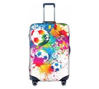 JIUTY Grande housse de valise avec impression de football colorée - Housse extensible avec impression double face - Garde les bagages fermés, blanc, L