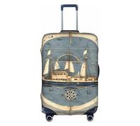 JIUTY Grande housse de valise extensible avec impression de carte de voilier, avec impression double face, garde les bagages fermés, blanc, XL