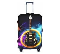 JIUTY Grande housse de valise extensible avec impression de musique de guitare électrique magique avec impression double face, garde les bagages fermés, blanc, S